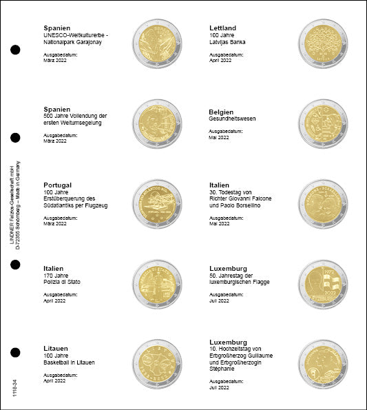 FORM SHEET FOR 2 EURO COMMEMORATIVE COINS: SPAIN 2022 - LUXEMBOURG 2022