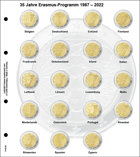 FORM SHEET FOR 2 EURO COMMEMORATIVE COINS: 2 EURO JOINT ISSUE "35 YEARS OF ERASMUS PROGRAM" OF ALL 19 EURO COUNTRIES