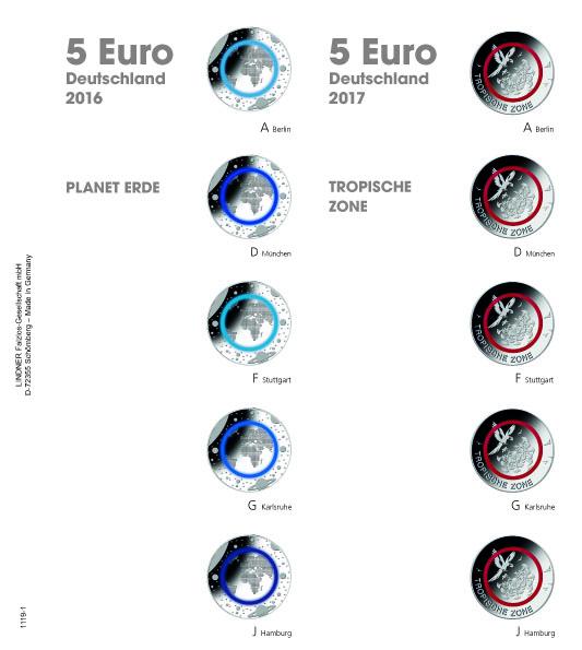 Vordruckblatt 5 Euro-Sammlermünzen: Deutschland 2016 - 2017