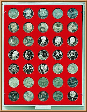 Münzenbox mit runden Vertiefungen (31 mm Durchmesser)