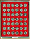 Münzenbox mit runden Vertiefungen (27,5 mm Durchmesser)