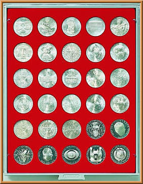Münzenbox mit runden Vertiefungen (34 mm Durchmesser)