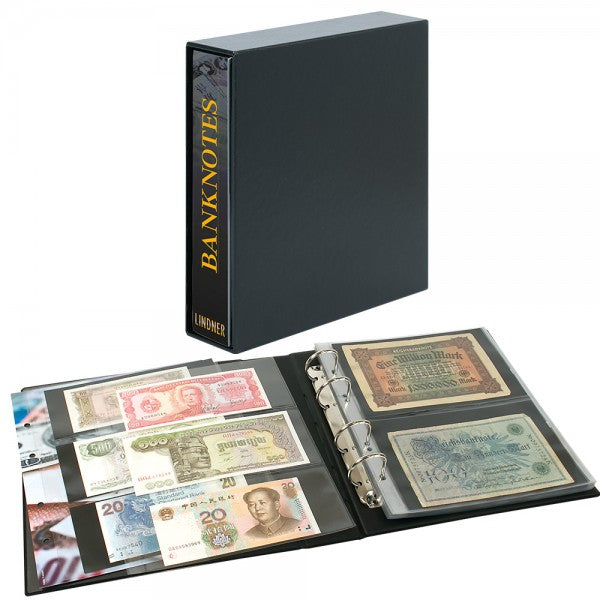 Banknotenalbum mit 20 beidseitig Folienblättern + Schutzkassette
