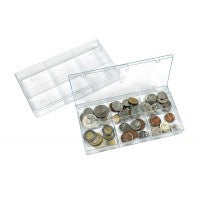 Transparent collection box, 6 fixed compartments 63x48 mm