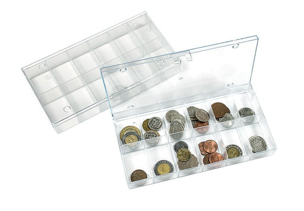 COLLECTION BOX TRANSPARENT, 12 FIXED COMPARTMENTS 31X48 MM 
