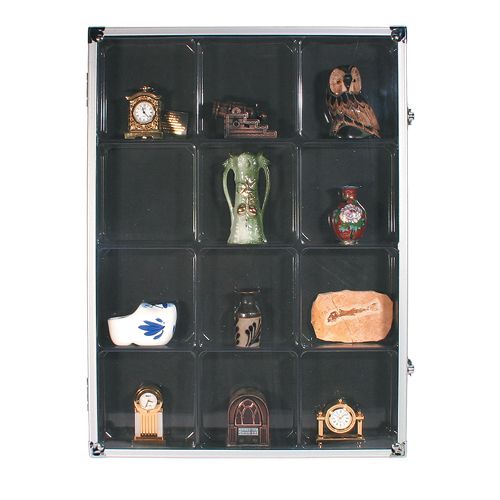 Collector's display case aluminum - 12 compartments