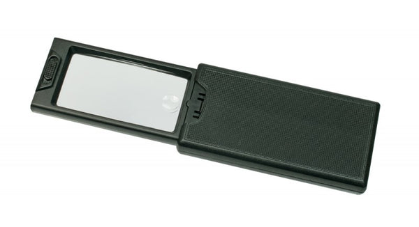 LED pocket magnifying glass with slide-out lens, magnification