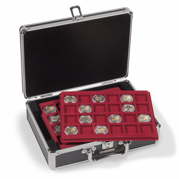 COIN CASE CARGO S6 FOR 144 2 EURO COINS IN CAPSULES, BLACK / SILVER
